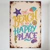 Vintage The Beach Is My Happy Place Metal Tin Sign Distressed Aged Style with Ocean Elements Starfish Seashells for Home Cafe Ba