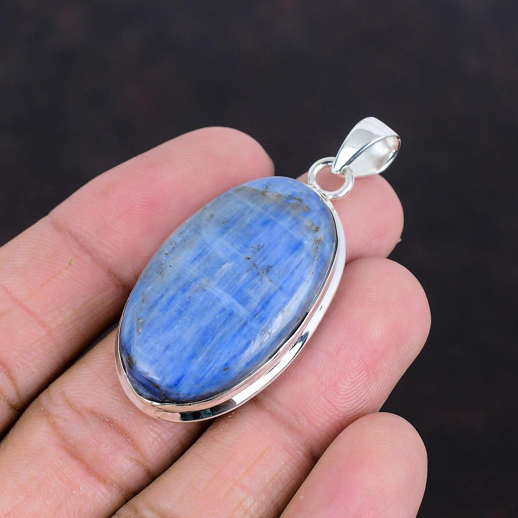 Кулон с кианитом, натуральный драгоценный камень, кулон из стерлингового серебра 925 пробы, уникальный кулон, свадебные украшения, дизайнерский кулон ручной работы, подарки для жены