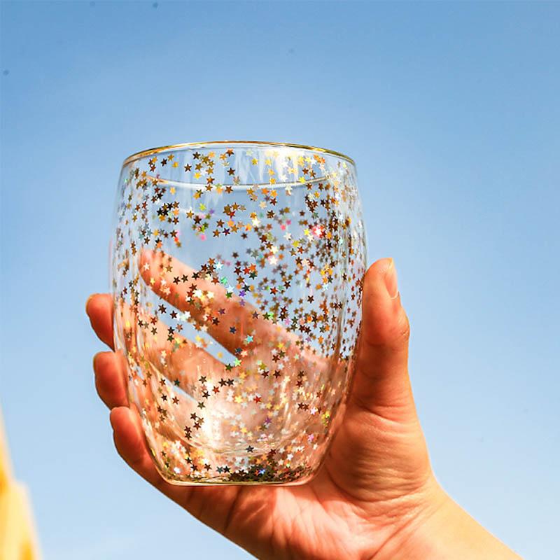 BORREY, яркая стеклянная чашка со звездным небом, чашка для холодных напитков, сока, молочного коктейля, студенческая чашка, прозрачная кружка для кофе с молоком, посуда для напитков, подарок