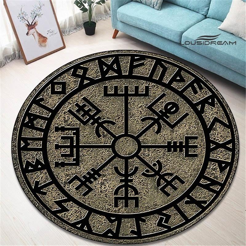 Круглый ковер с принтом viking vegvisir, красивый нескользящий ковер для гостиной, спальни, реквизит для фотосъемки, подарок на день рождения