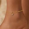 Kuziduocai 100% Stainless Steel New Fashion Jewelry 18K Gold-plated Minimalism 2-Layer Beading Zircon Charm Women Anklet Chain