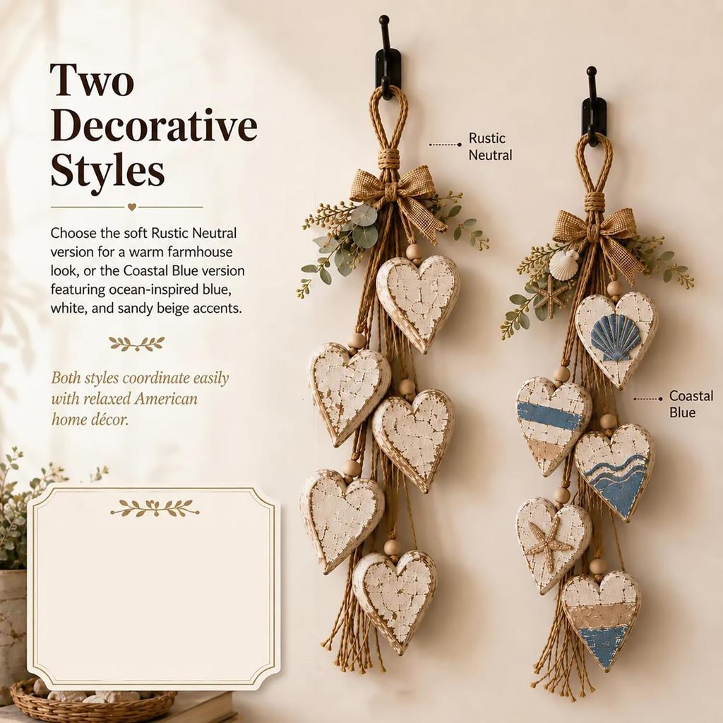 Heart Wall Art for Home 5 Layered Tiered Rustic Farmhouse Distressed Wood Jute Rope Boho Decor