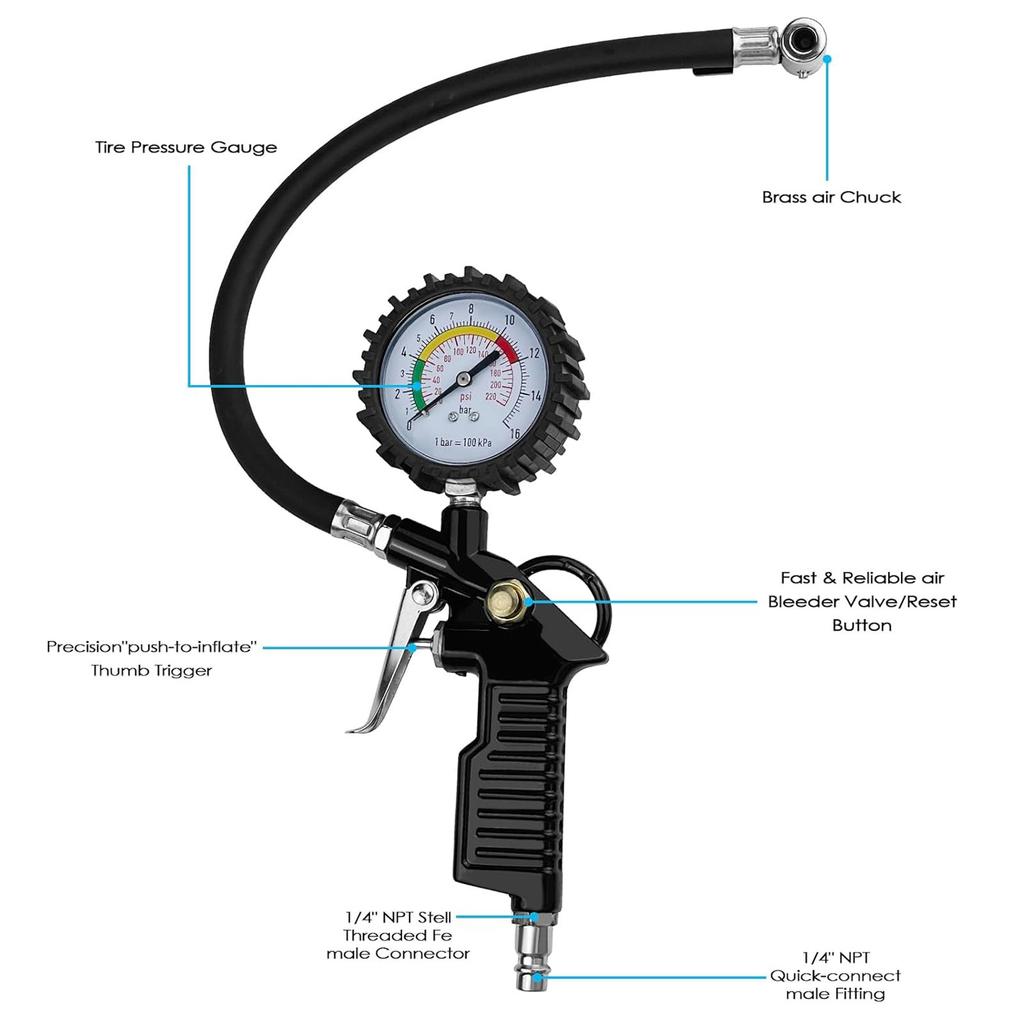 Манометр для шин, давление в автомобильных шинах 220 фунтов на кв. дюйм, насос для накачивания шин, газовый компрессор, контроллер ручки насоса для автомобилей, велосипедов, мотоциклов, грузовиков и т. д.