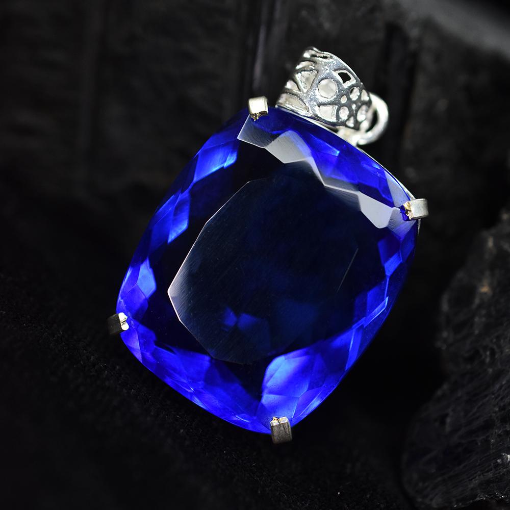 Top Quality 86.5 Ct CERTIFIED Blue Tanzanite 925 Sterling Silver Cushion Pendant MY-PD-123-NS