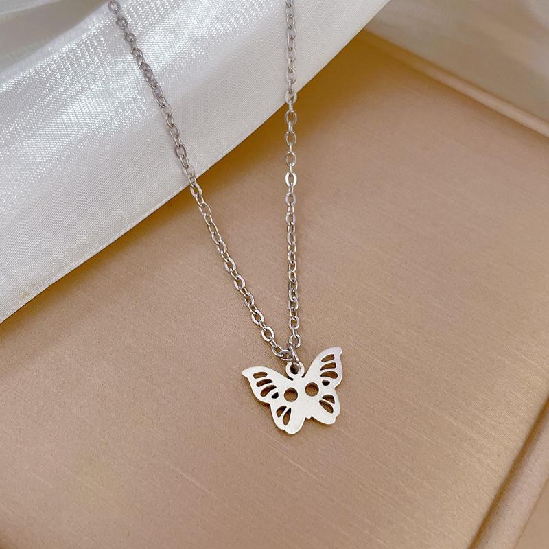 Titanium Steel Empty Butterfly Personality Minimalist Wind Furnace Real Gold Necklace Female Collarbone Chain With