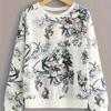 2025 Round Neck Falling Shoulder Plant Floral Printed Sweatshirt Top New Style Long Sleeve Light
