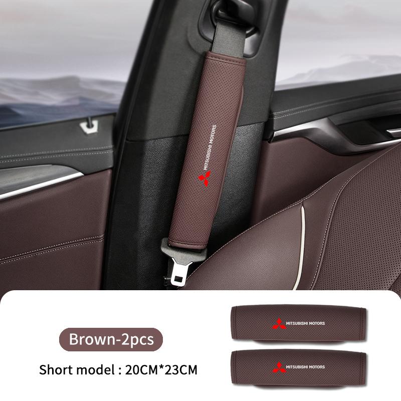 cxdjmy1 For Mitsubishi Leather Car Logo Seat Belt Cover Shoulder Protective Interior Accessories Lancer ASX Pajero Mirage Attrage
