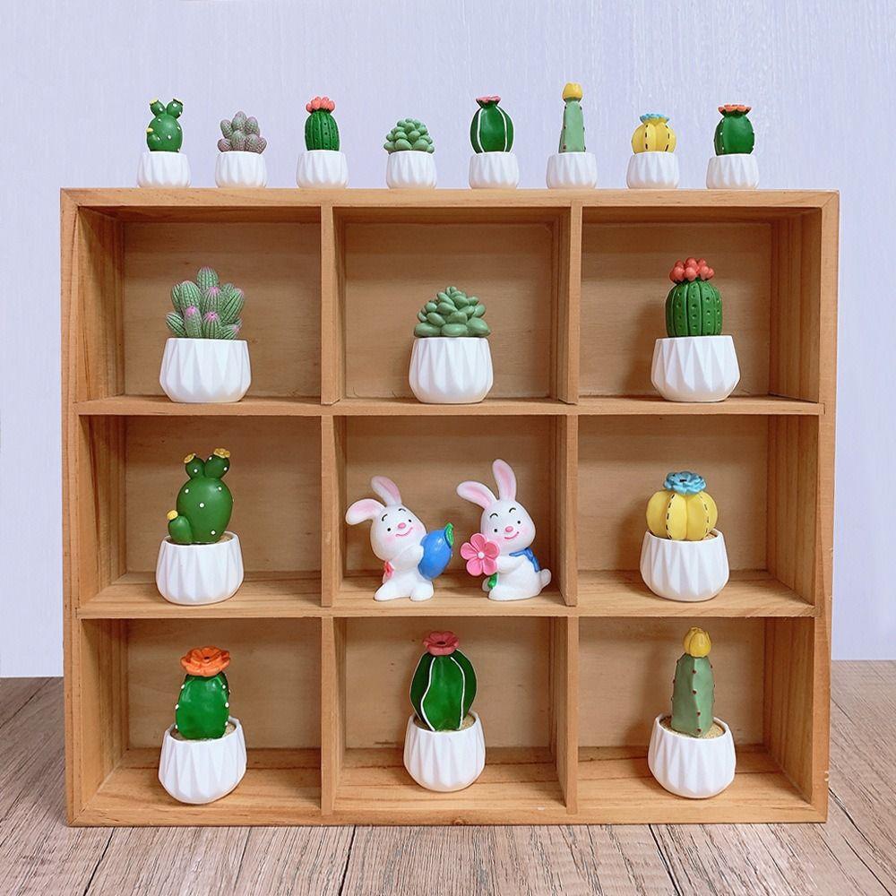 Mini Cute Succulent Plant Pots Resin Dollhouse Miniature Succulent Potted Cactus Car Ornament