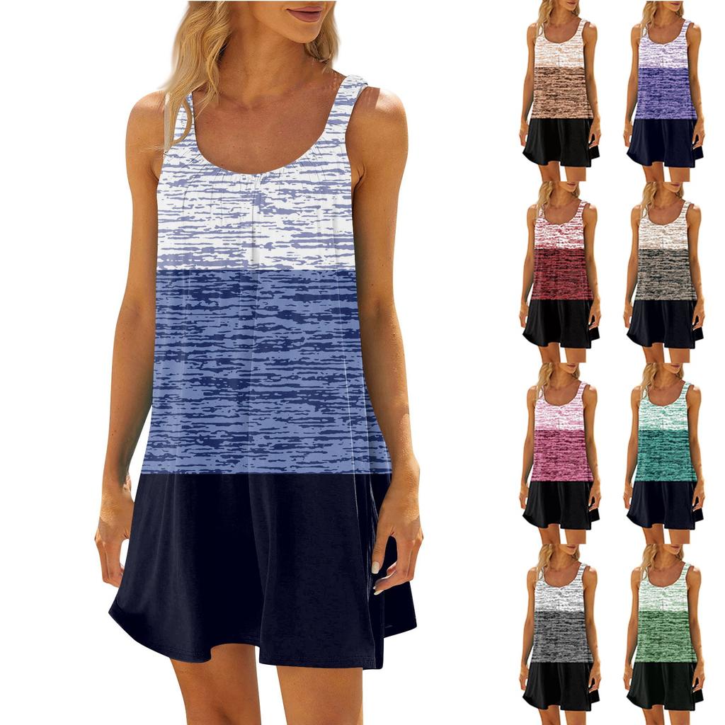 Women's Fashion Summer Beach Casual Print Sleeveless Cute Sling Dress