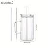 KEMORELA 740ML Large Ribbed Glass Tumbler with Handle and Lid Set of 1/2 Clear Glass Cups with Reusable Straws for Iced Coffee