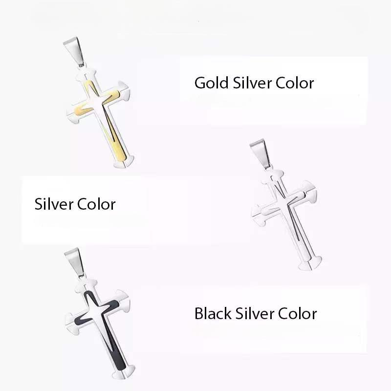 Men's Cross Necklace Gold Color Black Cross Pendant Stainless Steel Byzantine Chain Necklace Hip Hop Male Jewelry