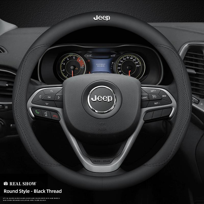 Sticker Car Steering Wheel Cover Carbon Fiber Leather Anti Slip Accessories For Jeep Wrangler JK Gladiator Renegade Cherokee ALM1