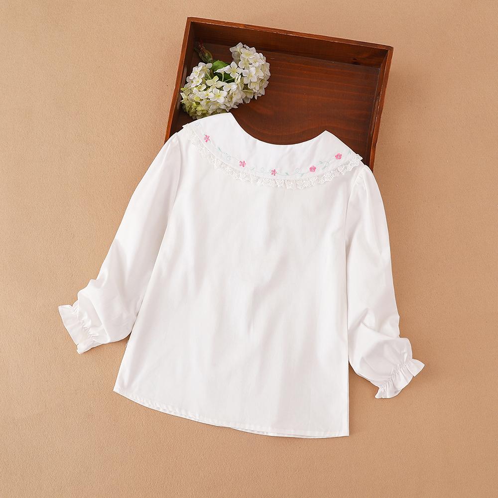 Рубашка для девочек 2025 года, весна-осень, новое поступление, кружевной воротник, одежда, детские блузки в студенческом стиле для детей 5-12 лет