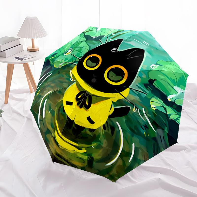 1pc Cat PondAutomatic Folding Umbrella, Portable Collapsible Design, Casual Outdoor Accessory, for All Seasons 067