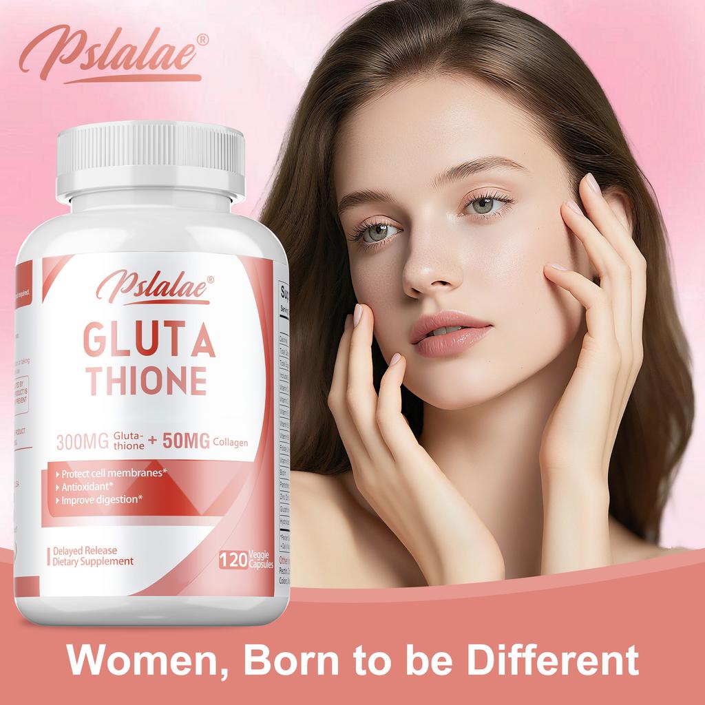 Glutathione blend, containing vitamin C extract, helps restore skin health, aids in whitening, suitable for adults, vegan.