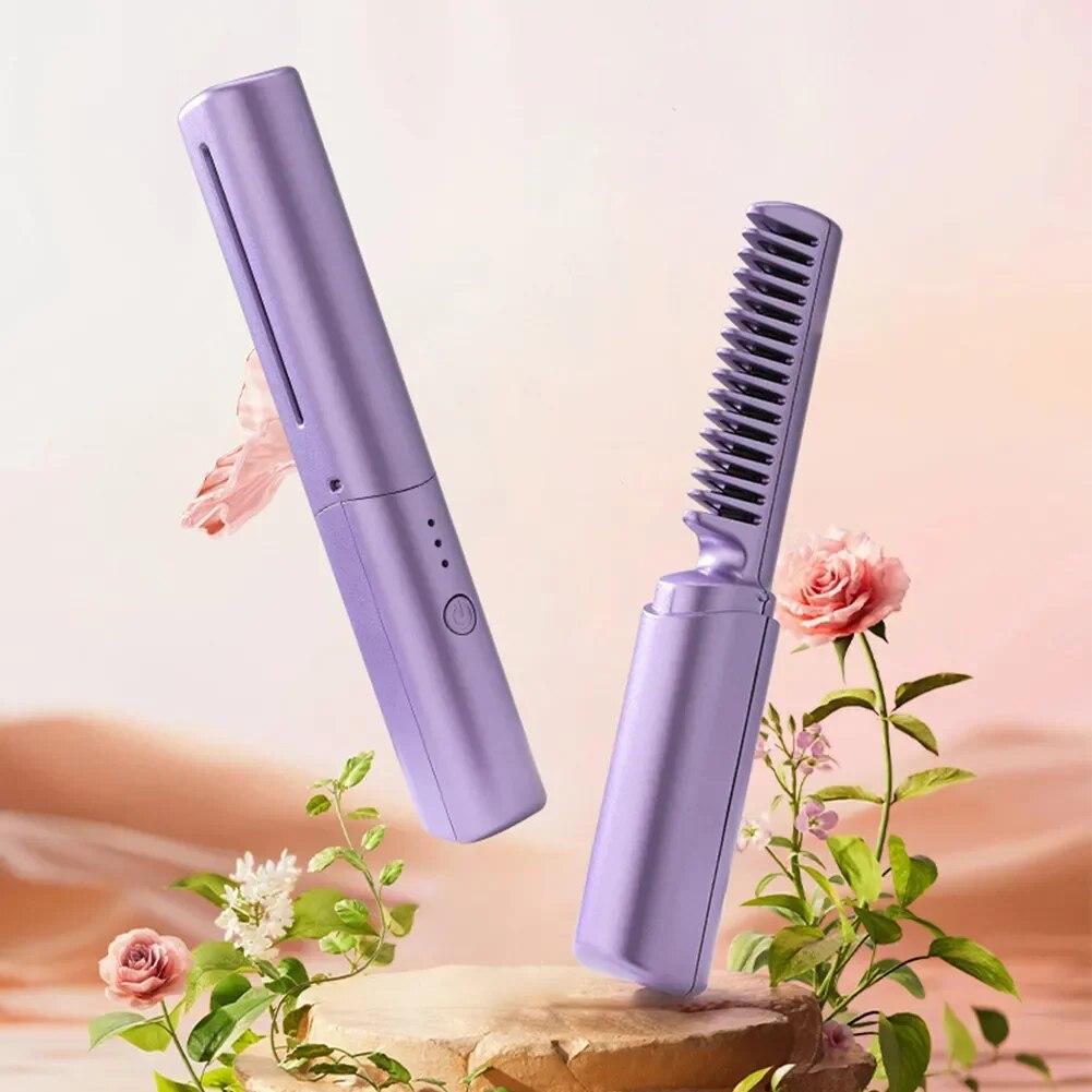 2 In 1 Lazy Straightener Hair Hot Comb Portable Mini USB Rechargeable Hair Straightener Fast Heating Hair Styling Tools