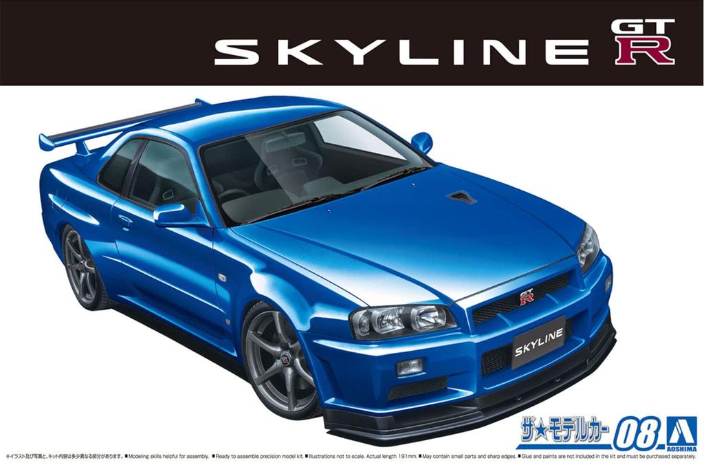 AOSHIMA The Model Car Series Nissan BNR34 Skyline 2002 Plastic Model 1/24 No.8 GT-R V-specII