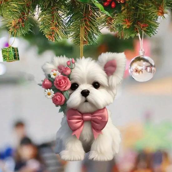 Милые подвески в виде кошки, собаки и розы, 2D акриловый брелок, новинка, шарм на тему питомцев для зеркала автомобиля, сумки, дома, праздничное украшение