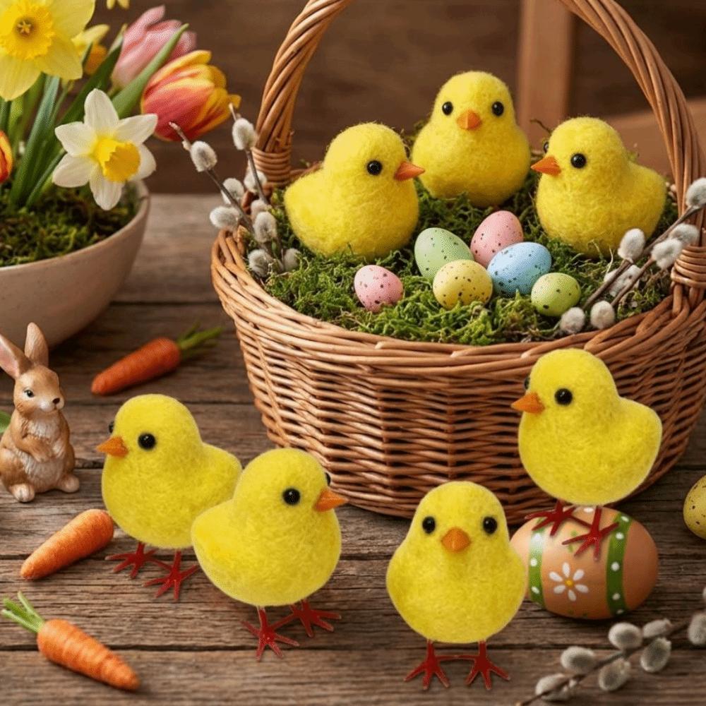 Realistic Easter Chick Figurine Flocking Mini Chicken Toy Cute Plush Chicken Ornament Home Decor