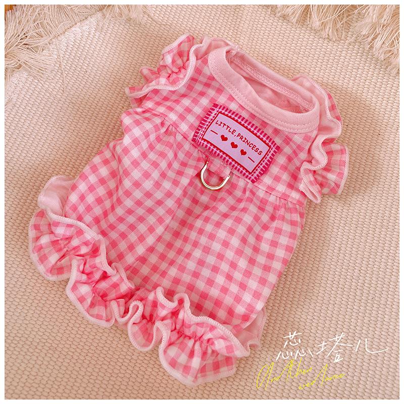 Lovely Pet Dog Clothes 2025 Korean Pink Grid Cute Princess Dresses For Small Medium Dog Chihuahua Teddy Cotton Vest Skirts Puppy