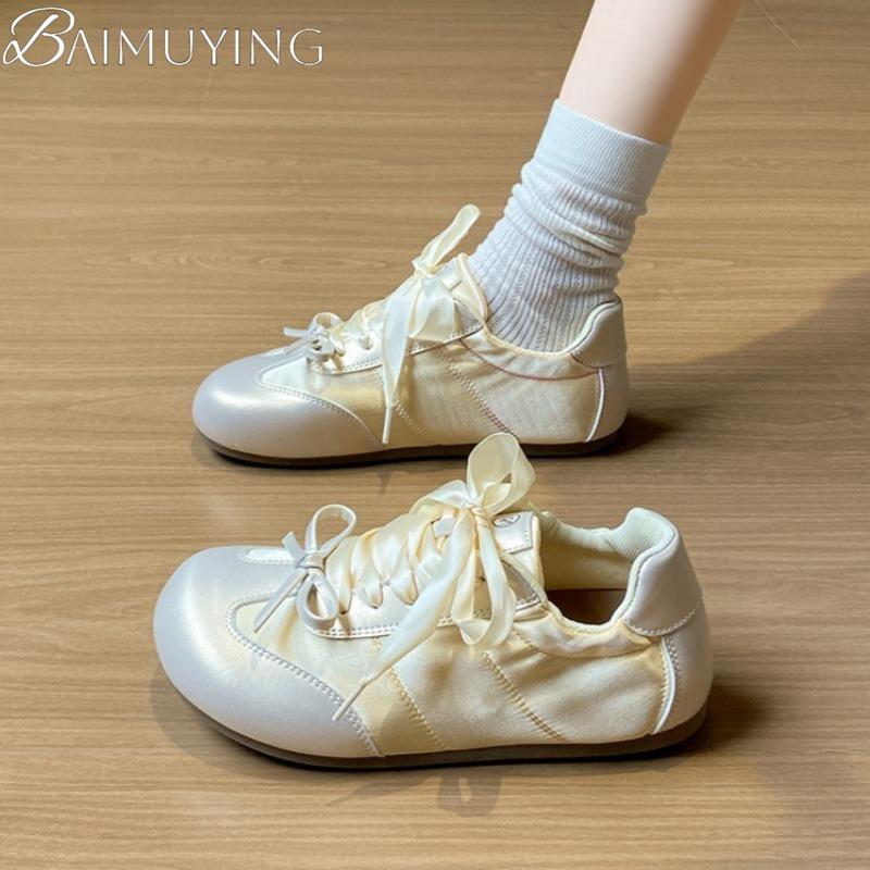 Bow Women Sneakers Flat Sandals Summer Lace-Up Sport Shoes Woman 2025 Brand Shallow Comfort Casual Shoes Soft Leather Sandalias