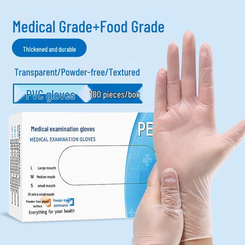 Упаковка 100 штук одноразовых ПВХ перчаток - Промышленные, для уборки и безопасные для пищевых продуктов; Медицинский класс