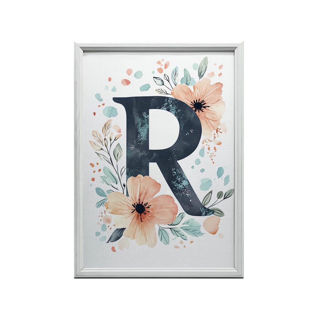 Plakat Litera "R" W Kwiatowym Wieniecu Plakat Litera "R" W Kwiatowym Wieniecu, 50X70 Cm, Bez Ramy, Płótno Premium Na Blejtramie