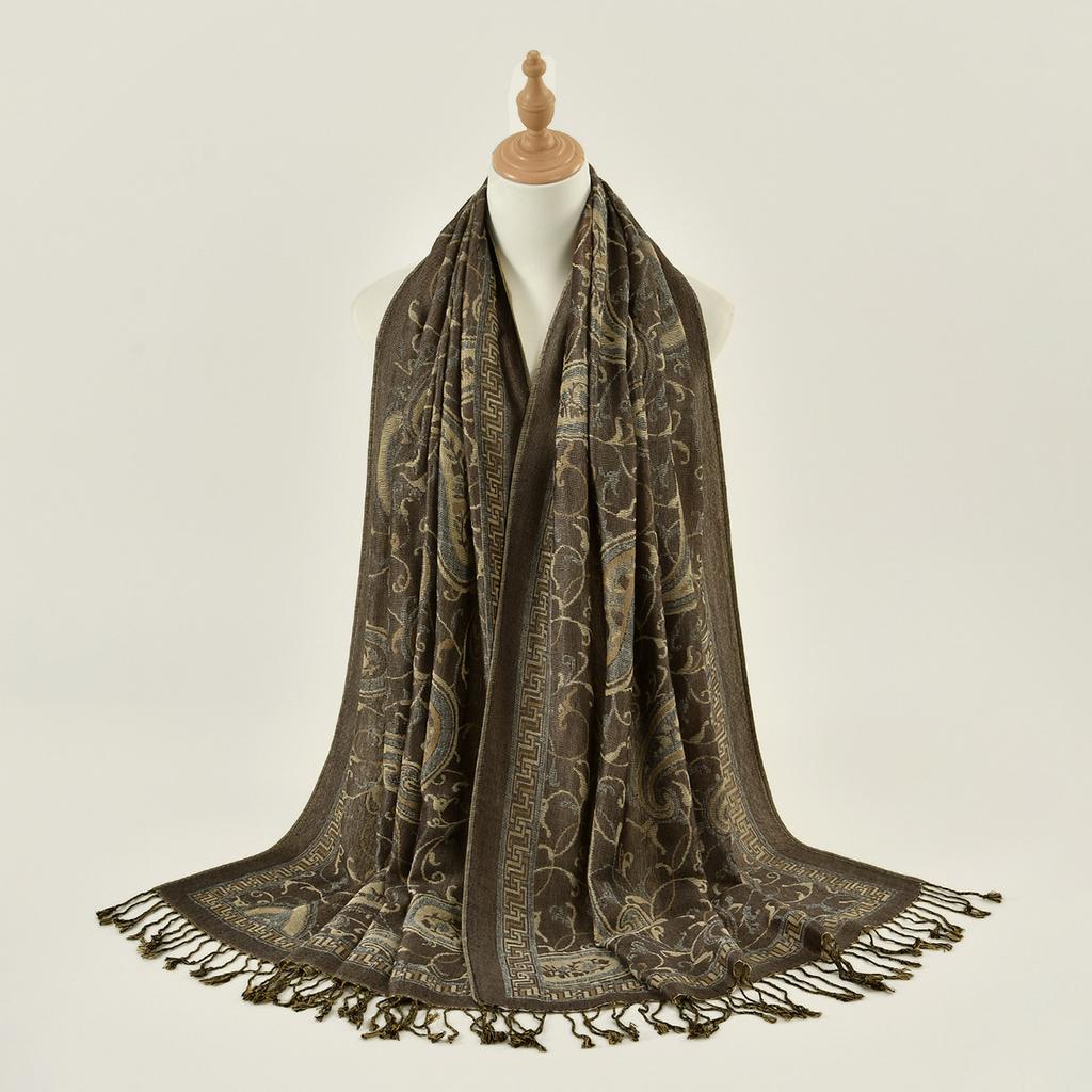 New Cashew Flower Embroidered Ethnic Style Polyester Long Scarf Classic Versatile Jacquard Tassel Women's Shawl Scarf
