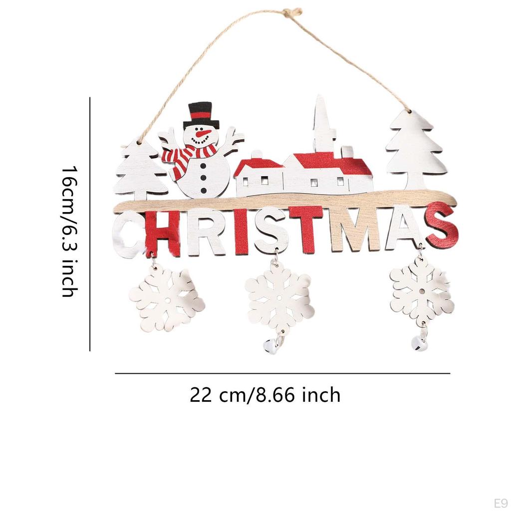 Wooden Christmas Hanging Ornament with Bells, Sign, Door Sign for Porch, Housewarming,