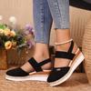 Fashion Summer Women Linen Plain 6cm Wedge Sandals Handmade Ladies Casual Comfortable Womens Shoes