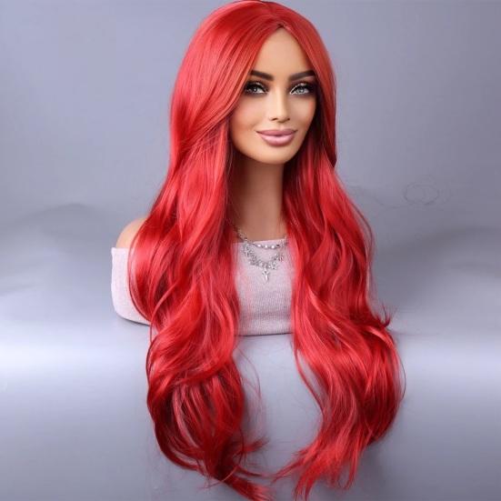 Женский длинный вьющийся парик, средняя часть, естественный вид, термостойкое высокотемпературное волокно, черные, красные, белые волнистые синтетические волосы