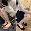 Sheepskin version single shoes women's round head light mouth bow leather shoes versatile thick heel commuter ballet shoes