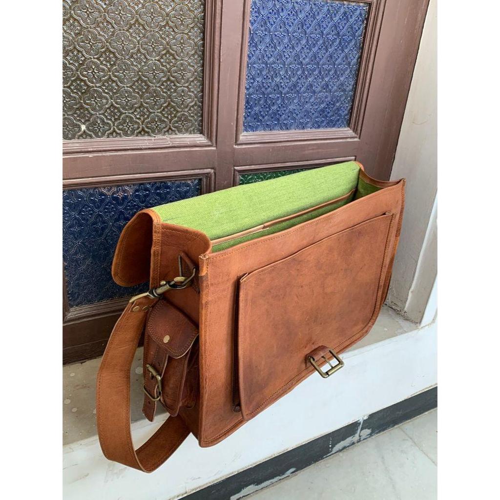 Handmade Leather Bag- Vintage Personalised Handmade Leather Messenger Bag Laptop Briefcase Computer Satchel Bag for Men & Women