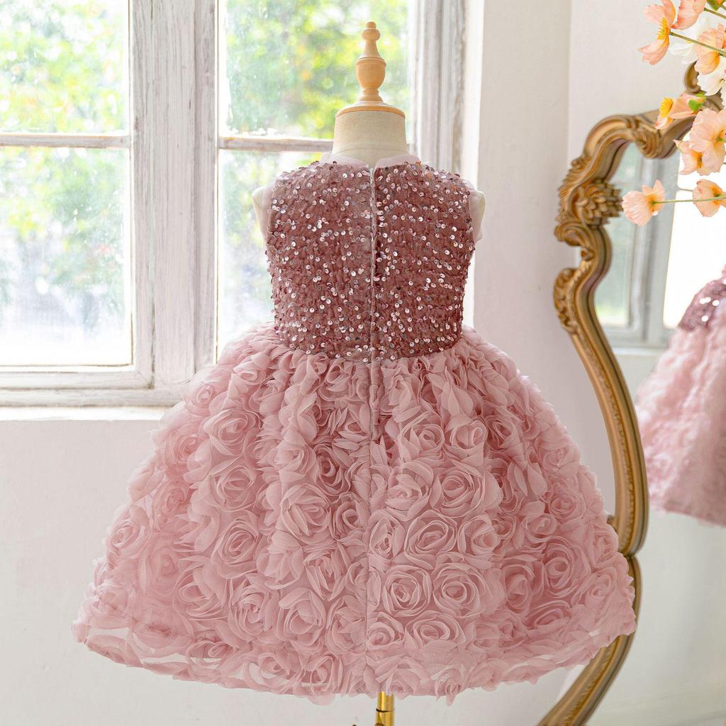 Платье принцессы для вечеринки с пайетками и лоскутной отделкой в виде роз для девочек