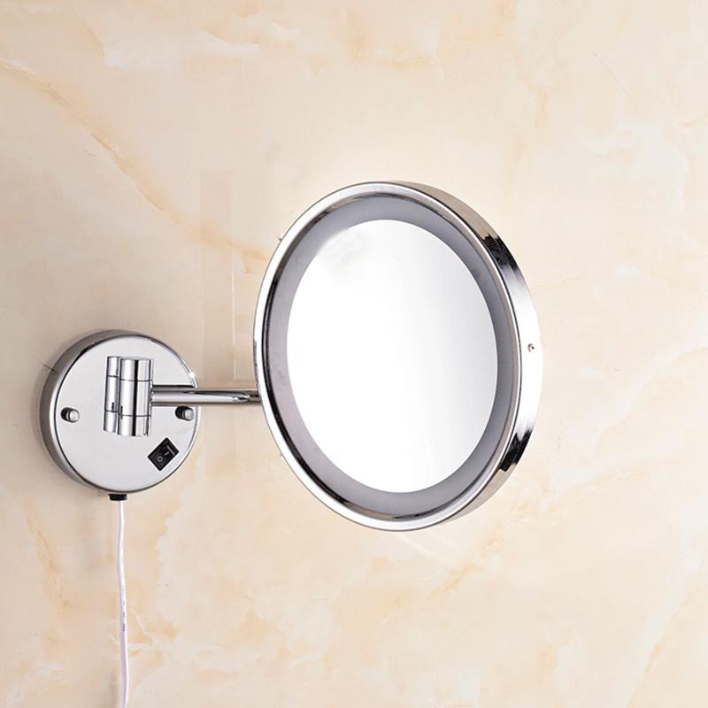 Silver Bath Mirrors 8"Wall Mounted Round One Side Bathroom Mirror LED Makeup Cosmetic Mirror Magnifying Lady's Private Mirror