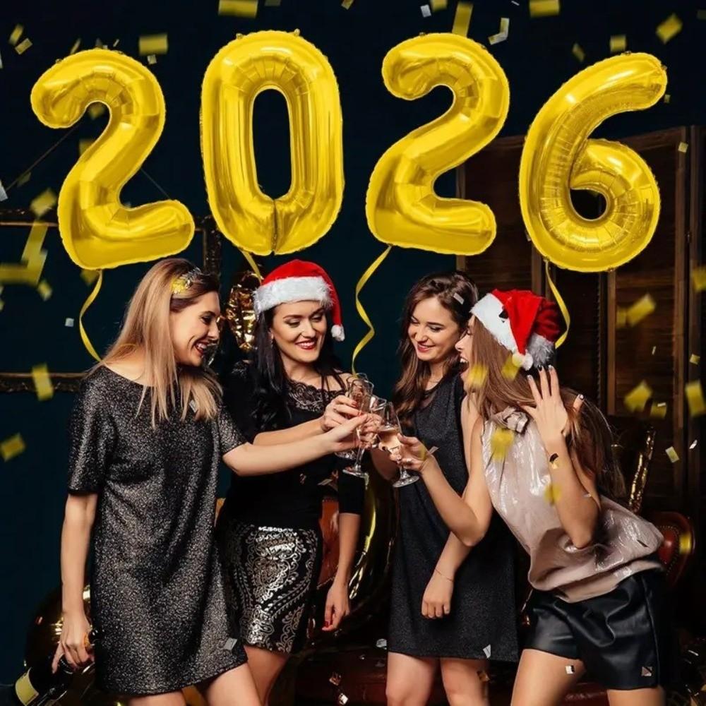 С Новым Годом 2026 Воздушные Шары-Буквы Надувные Праздничные Украшения Цветные Шары из Фольги Товары для Вечеринки Новогоднее Украшение