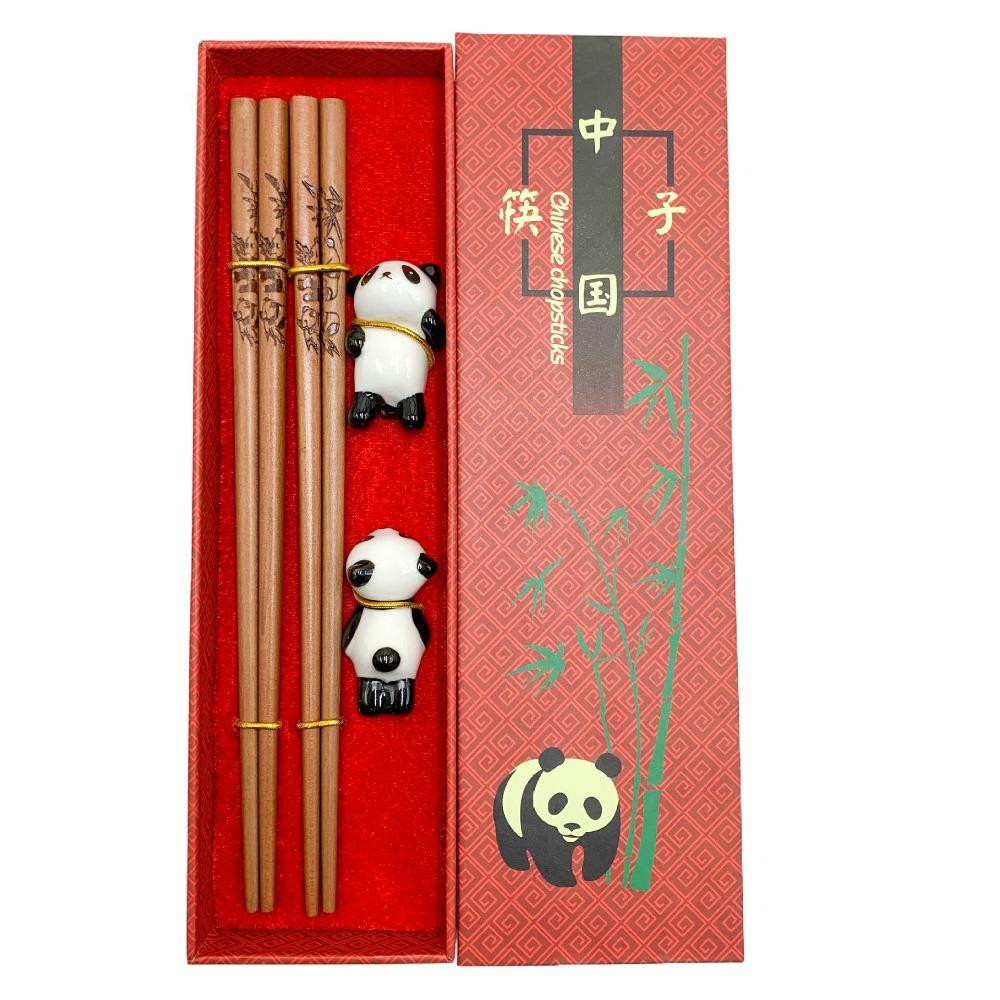 2 Pair With Chopstick Rest Panda Chopsticks Gift Set Non-slip Sushi Chopsticks Noodle