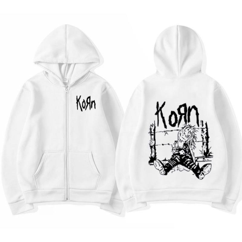 Korn Rock Band WORLD TOUR Куртки на молнии Металлическая музыка Мужские толстовки Негабаритные уличная одежда в стиле хип-хоп Толстовки на молнии Топы в стиле панк Y2K
