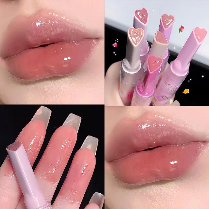 1PC Jelly Lipstick Pen Love Heart Lipstick Mirror Watergloss Lip Glaze Moisturizing Sexy Lip Plumper Waterproof Lips Makeup