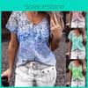 Элегантные женские топы с V-образным вырезом и коротким рукавом с цветочным принтом, футболка для повседневной носки