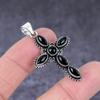 Black Spinel Gemstone Handmade 925 Sterling Silver Gift Cross Pendant 1.81" J8v79