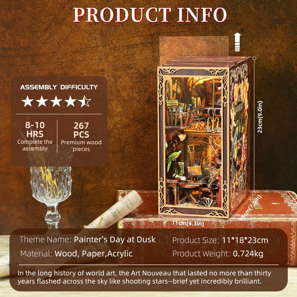 Набор для сборки миниатюрного кукольного домика MiniCity DIY Book Nook Kit 3D, деревянный декор-подставка для книг со светодиодной подсветкой для подростков и отличный подарок на день