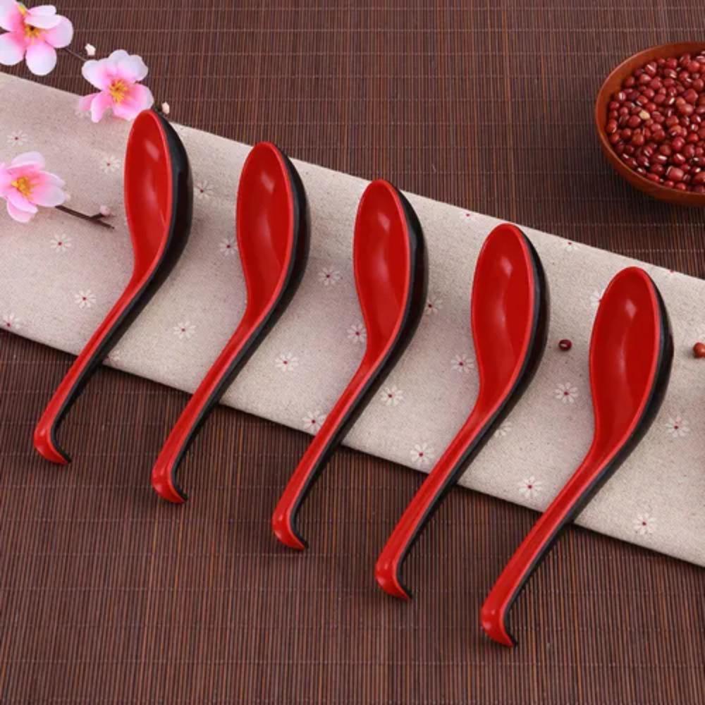 5pcs/set Bicolor Porridge Spoons Long Handle Red Black Soup Spoons Melamine Spoon Sauces