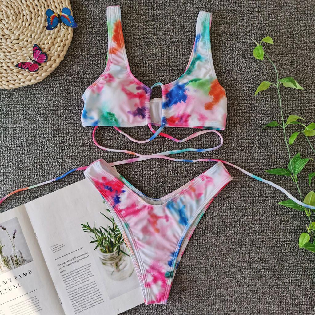 Women Tie- Fashion Bikini Set Sexy Strap Strappy Tie Dyed Swimwear Beachwear