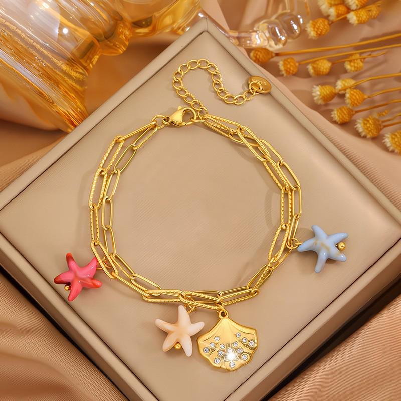 Роскошный браслет с четырехлистником: Позолоченная 18K, Невыцветающая Титановая Сталь с Алмазными Акцентами