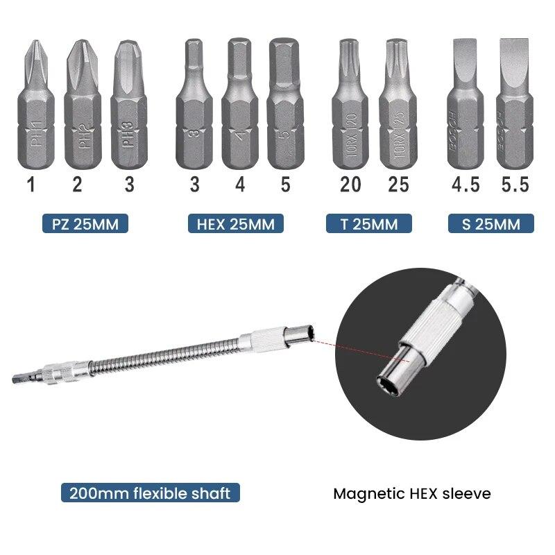 Bosch Professional Screwdriver Bit Flexible Shaft 11Pcs Kit 200mm 300mm Screwdriver Bits Flexible Shaft Kit 360°Omni-direction 11Pcs Kit
