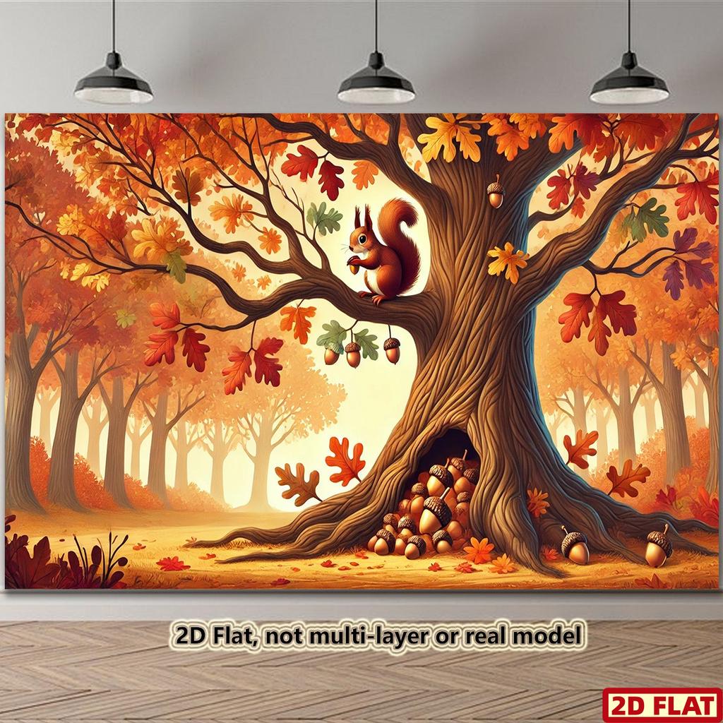 2D plane 1 piece autumn theme featuring squirrels oak trees pumpkins hay maple leaves and sunflowers