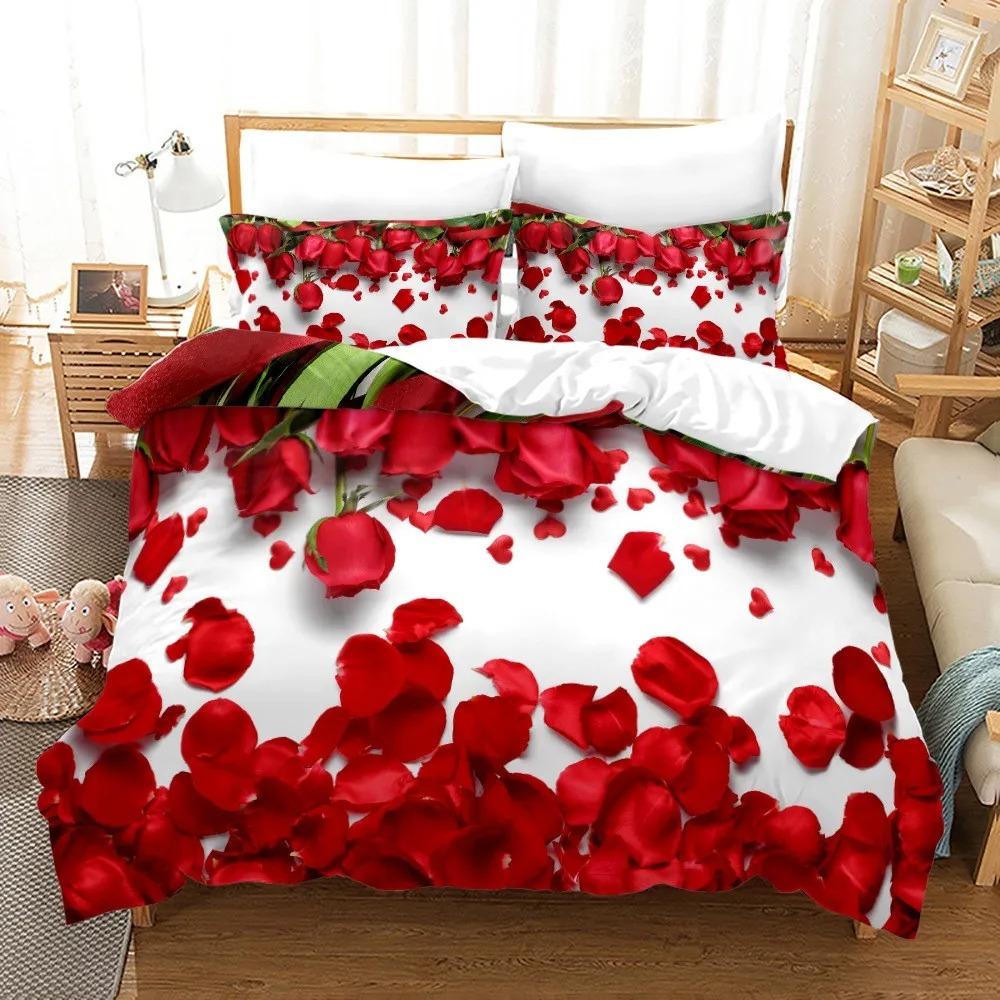 Pink Rose Bedding Set Fashion Romantic Home Textile Single Double Size For Couple Woman Girls Bedroom Decor Flowers Duvet Cover