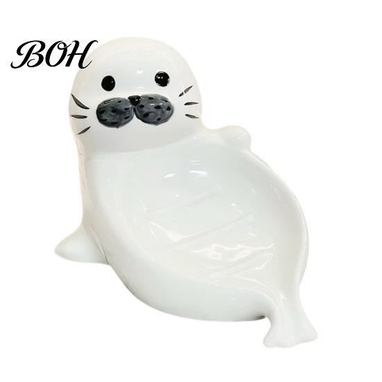 Non-slip Soap Container Cute Seal Ceramic Dish, with Self-Draining Design, Sponge Drainage Tray Organizer Tray, for Bathroom Countertop And
