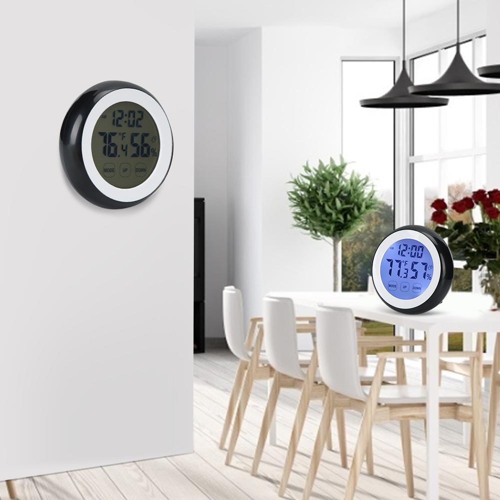 Круглый бытовой сенсорный цифровой электронный будильник с дисплеем температуры и влажности